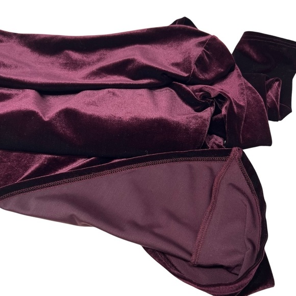 Shinestar Gold Velvet Long Sleeve V Neck Faux Wrap Dress Plum Hi Low Hem Size M - Picture 10 of 14